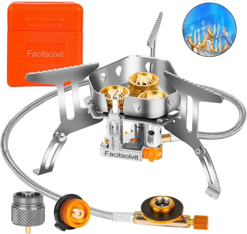 Facitsolvit 9900W Windproof Camping Gas Stove, Portable Camping Stove with Piezo Ignition, 1LB Propane Tank Adapter, Butane Adapter for Outdoor Cooking, Picnic, Camping and Hiking - Image 1